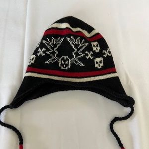 3 for $12, Skull Winter hat, with ear flaps and tassels, OS Black/red/white